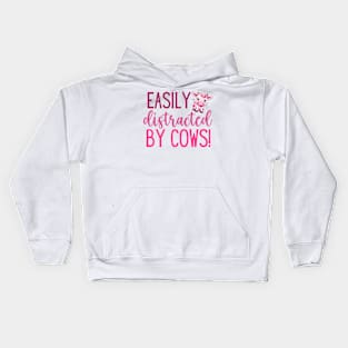 Easily Distracted by Cows (Pink) Kids Hoodie